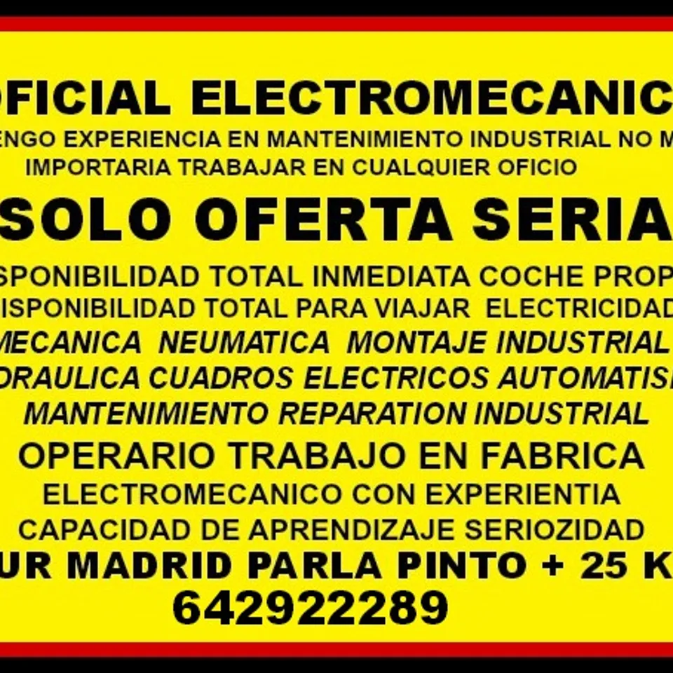 Mecanico,electricista industrial.Madrid/Toledo